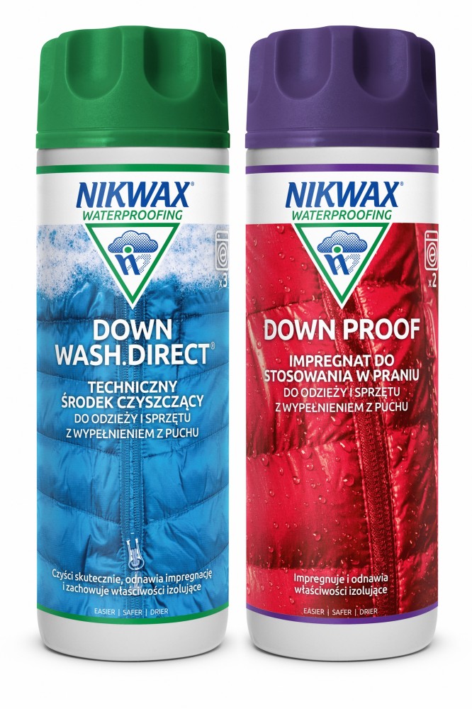 Zestaw do pielęgnacji odzieży i sprzętu wypełnionego puchem Nikwax Down Wash i Down Proof 2 x 300 ml