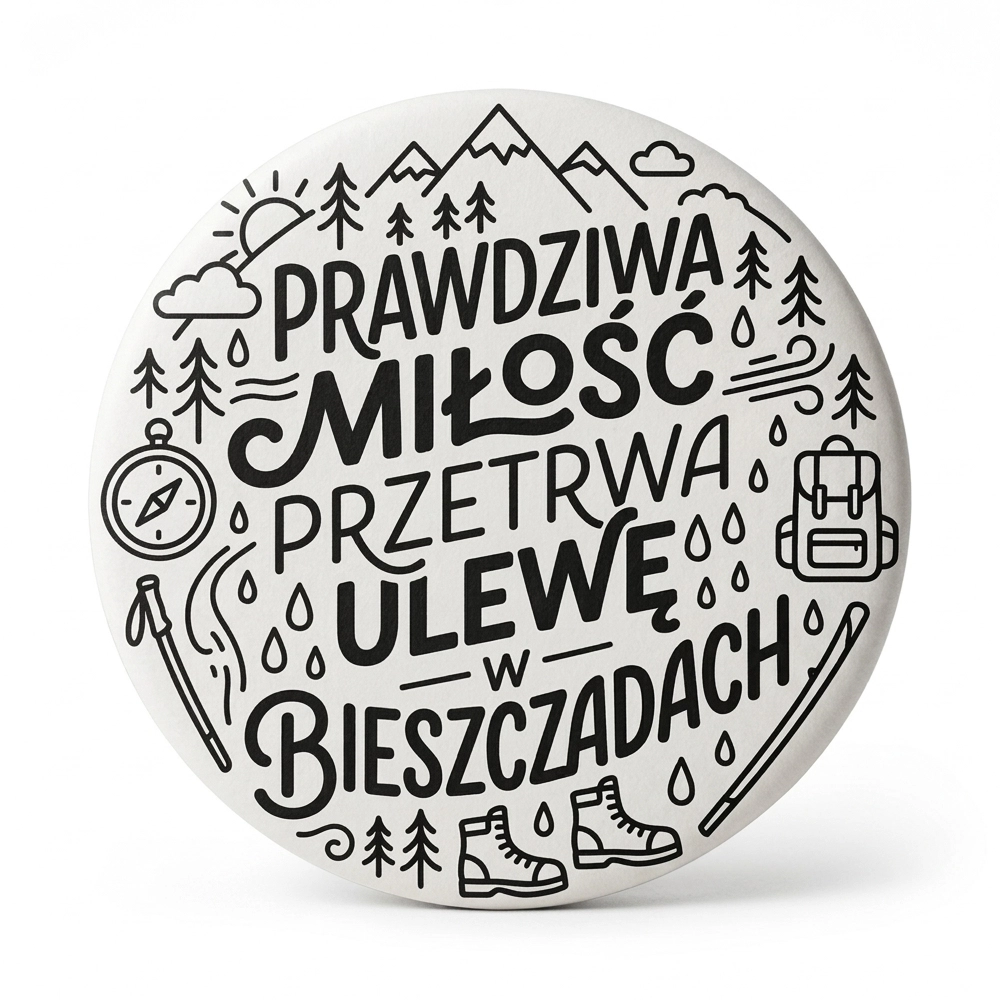 Przypinka turystyczna prawdziwa milosc przetrwa ulewe w bieszczadach.webp