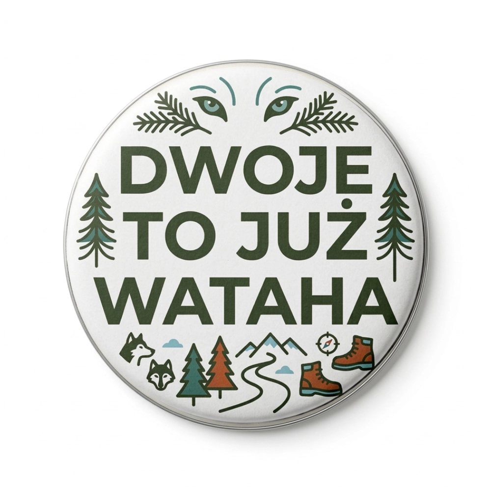 Przypinka turystyczna dwoje to juz wataha kolor.webp
