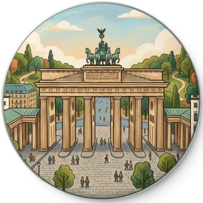 Przypinka button Mohilo Brama Brandenburska Niemcy 58mm 