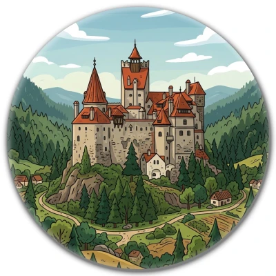 Przypinka metalowa Mohilo Zamek Bran Rumunia 32mm