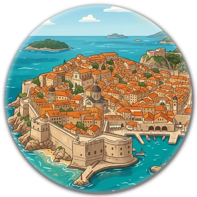 Przypinka button Mohilo Stare Miasto w Dubrowniku Chorwacja 58mm