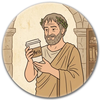 Przypinka pin Mohilo – Arystoteles z kawą 58mm