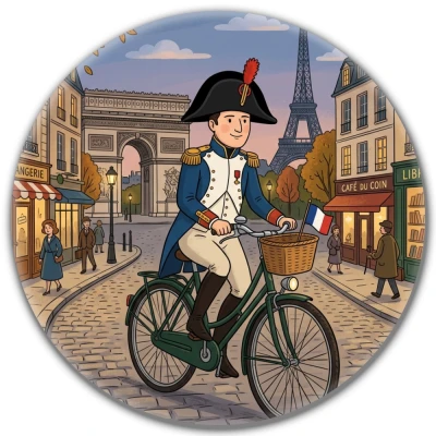 Przypinka pin Mohilo – Napoleon na rowerze w Paryżu 58mm