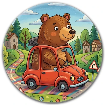 Przypinka pin Mohilo – Niedźwiedź w kabriolecie 58mm
