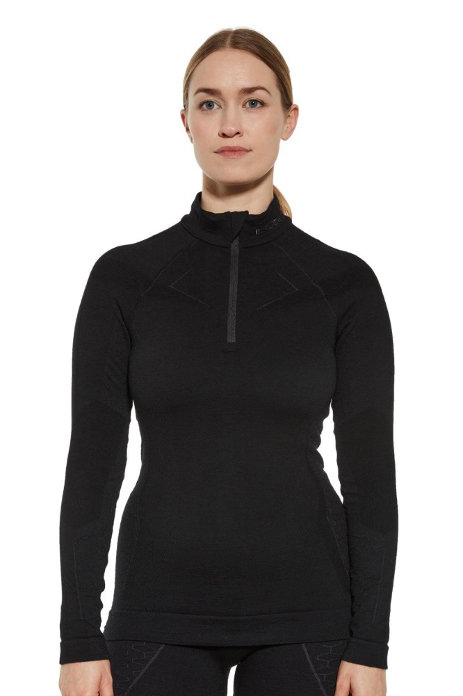 Bluza termoaktywna damska z zamkiem Brubeck Extreme Merino LS16090 czarny